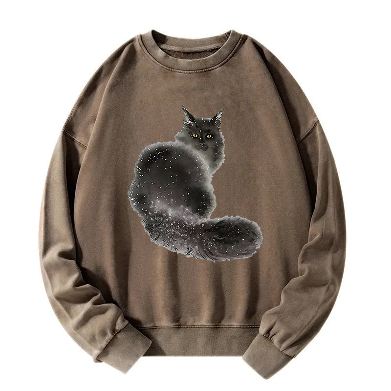 Ink Painting Cat Washed Sweatshirt