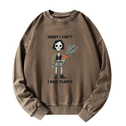 Skeleton Girl Holds A Plant Washed Sweatshirt