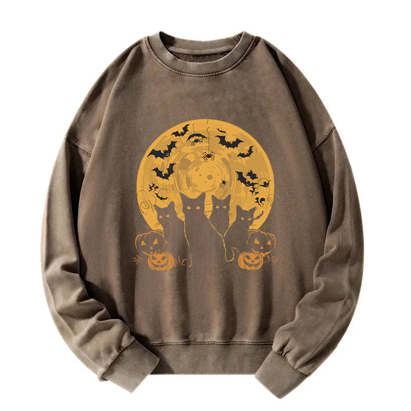 Cat Halloween Moon Washed Sweatshirt