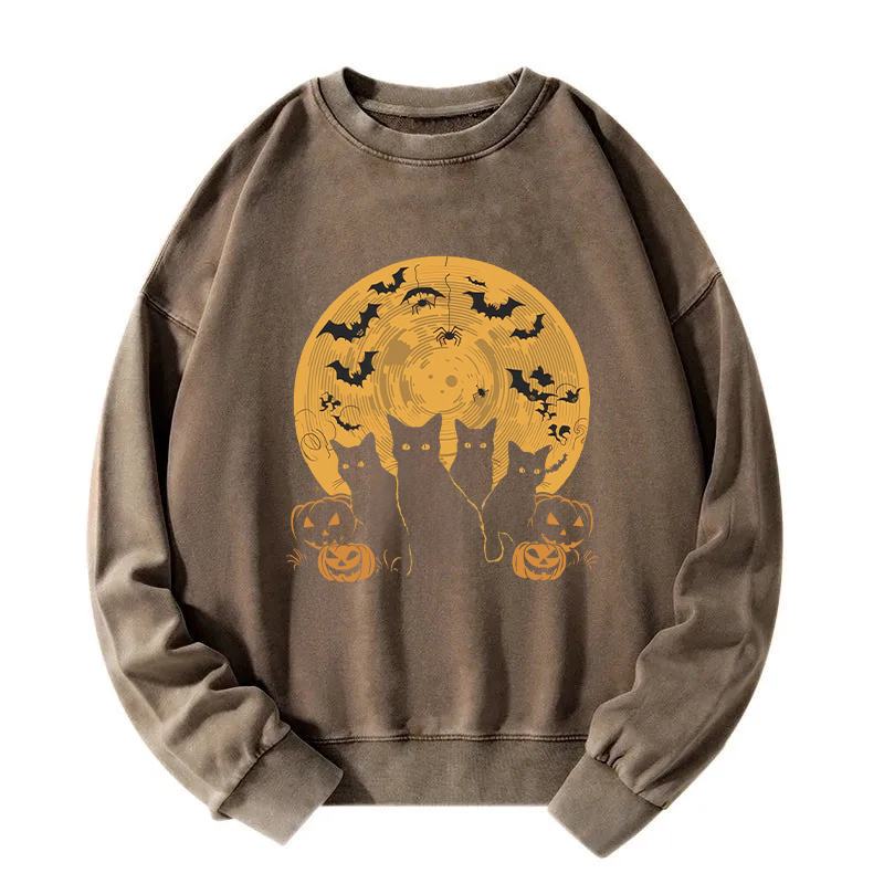 Cat Halloween Moon Washed Sweatshirt