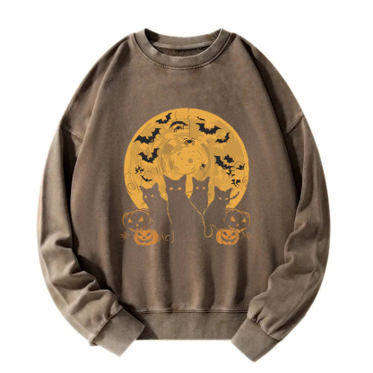 Cat Halloween Moon Washed Sweatshirt