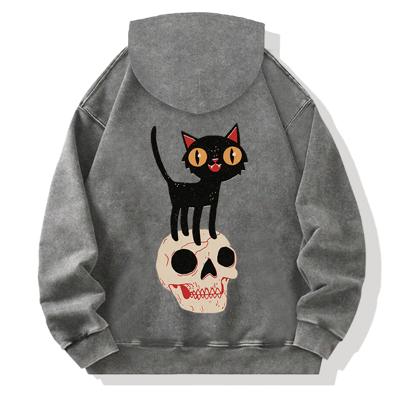 Look What The Halloween Cat Back Washed Hoodie