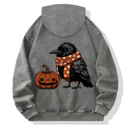 Crow and Pumpkin Back Washed Hoodie