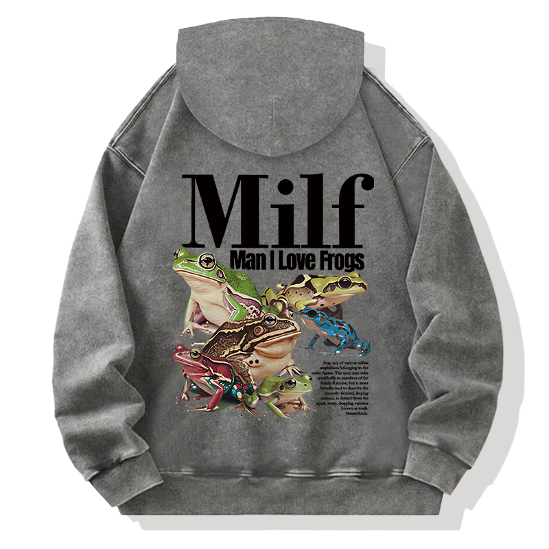 Man I Love Frogs Meme Back Washed Hoodie