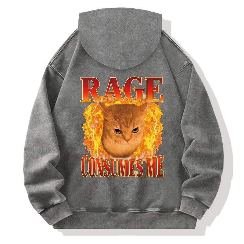 Rage Consumes Me Edgy Funny Cat Meme Back Washed Hoodie