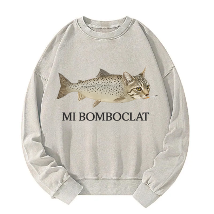 Bomboclat Fish Cat Meme Washed Sweatshirt