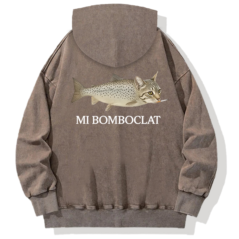 Bomboclat Fish Cat Meme Back Washed Hoodie