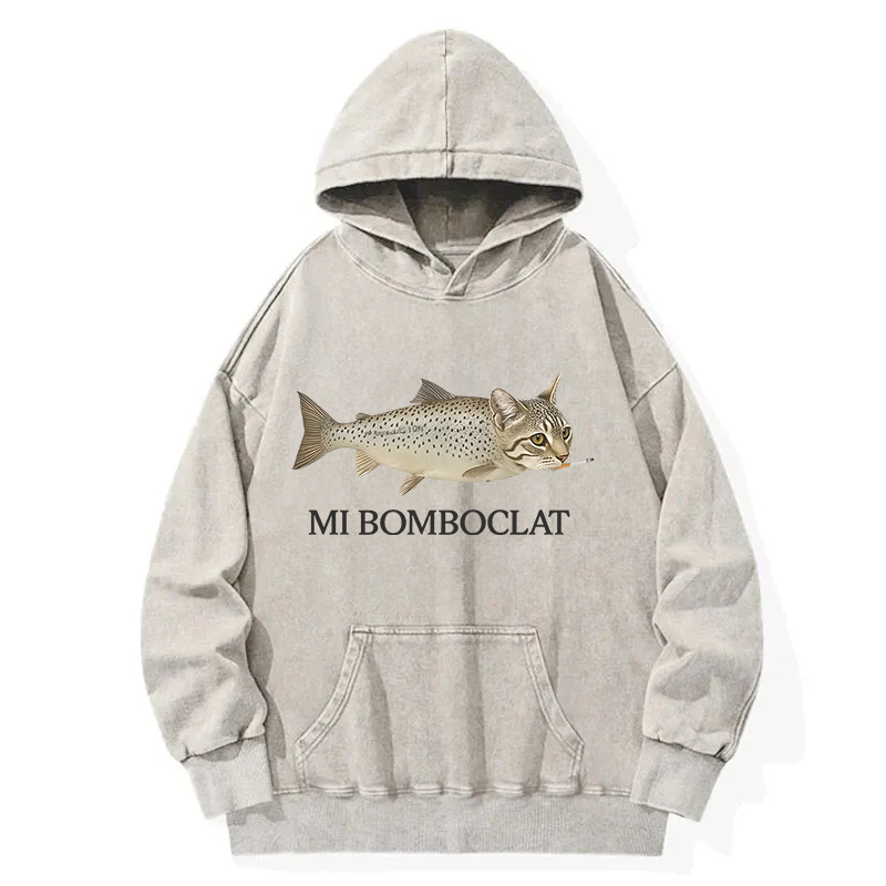 Bomboclat Fish Cat Meme Washed Hoodie
