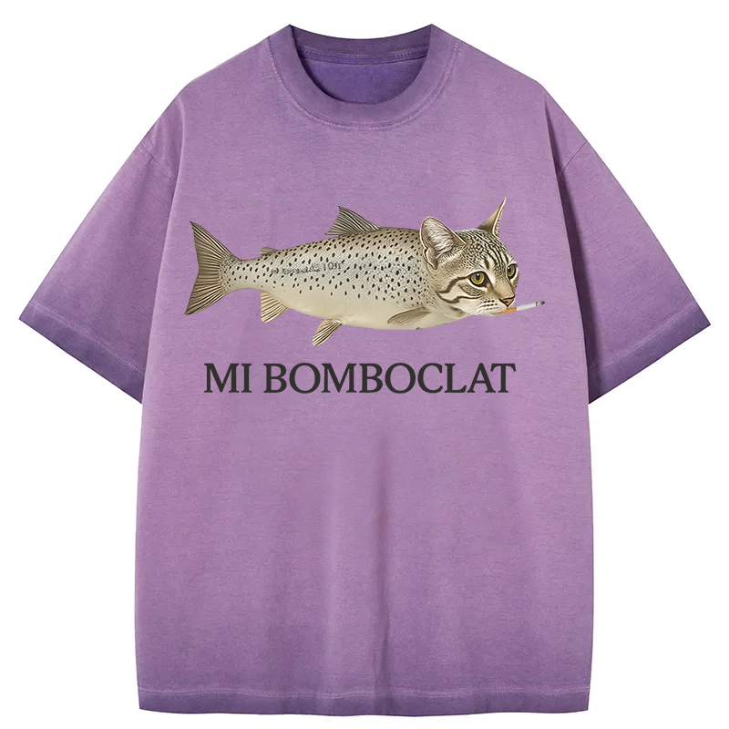Bomboclat Fish Cat Meme Gradient Washed T-Shirt