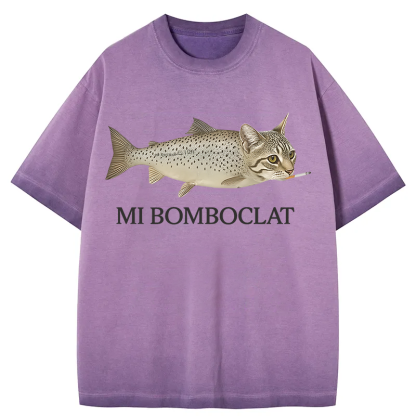 Bomboclat Fish Cat Meme Gradient Washed T-Shirt