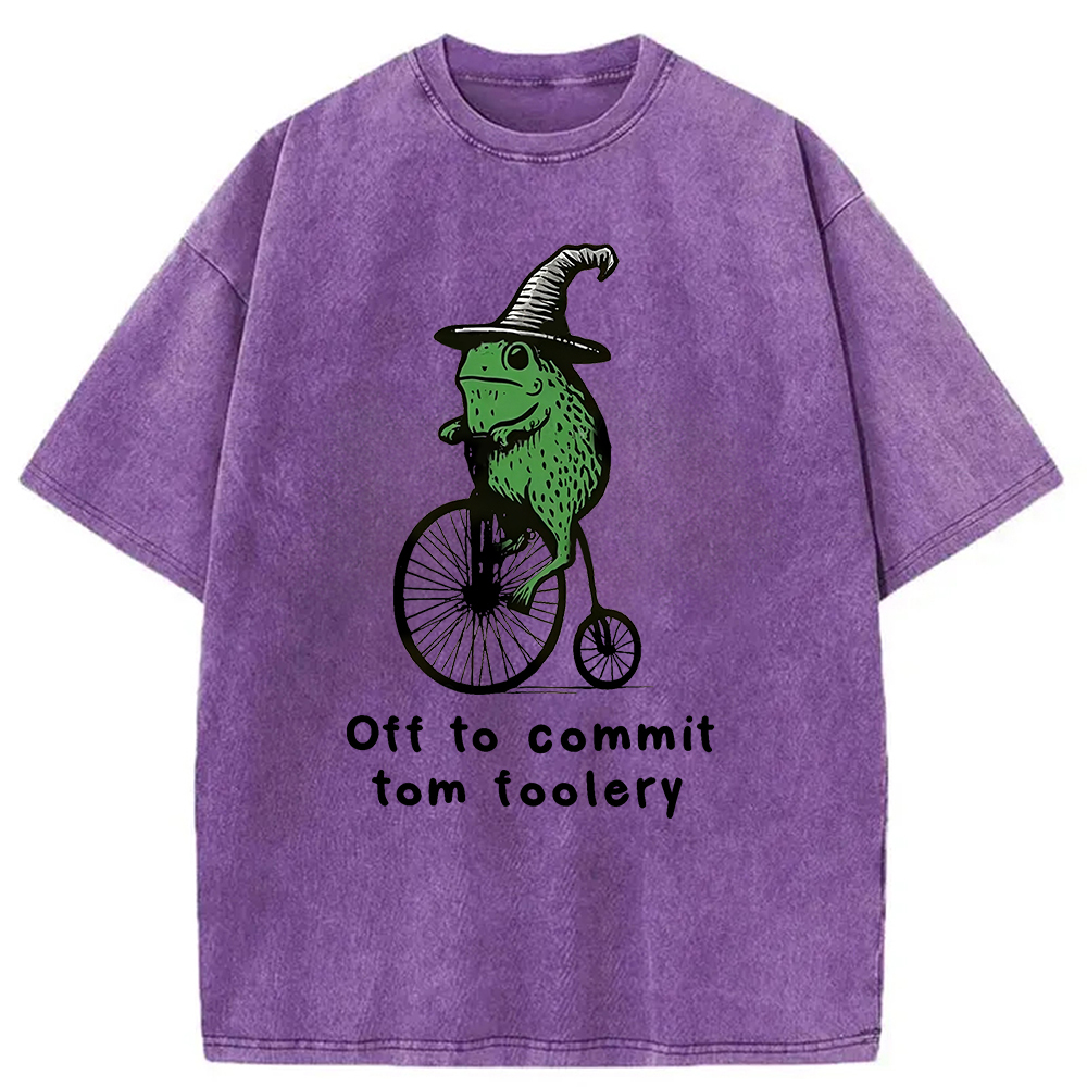 Frog Riding Penny-farthing Washed T-Shirt
