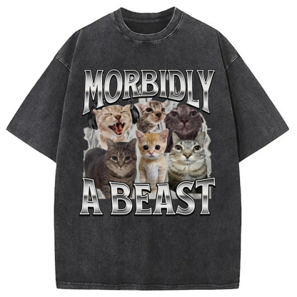 Morbidly A Beast Cat Meme Washed T-Shirt