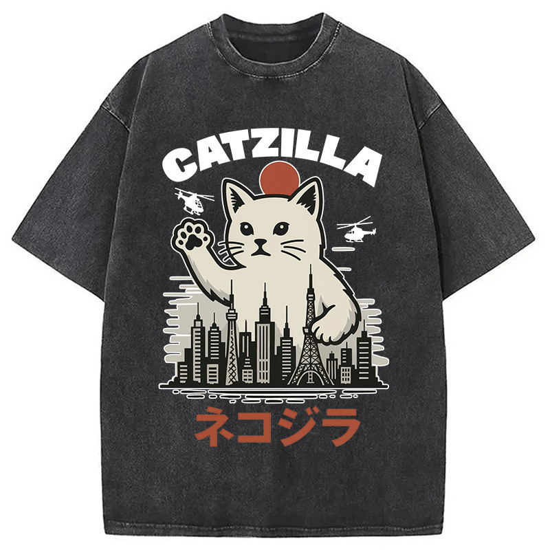 Feline Fury Over Tokyo Washed T-Shirt