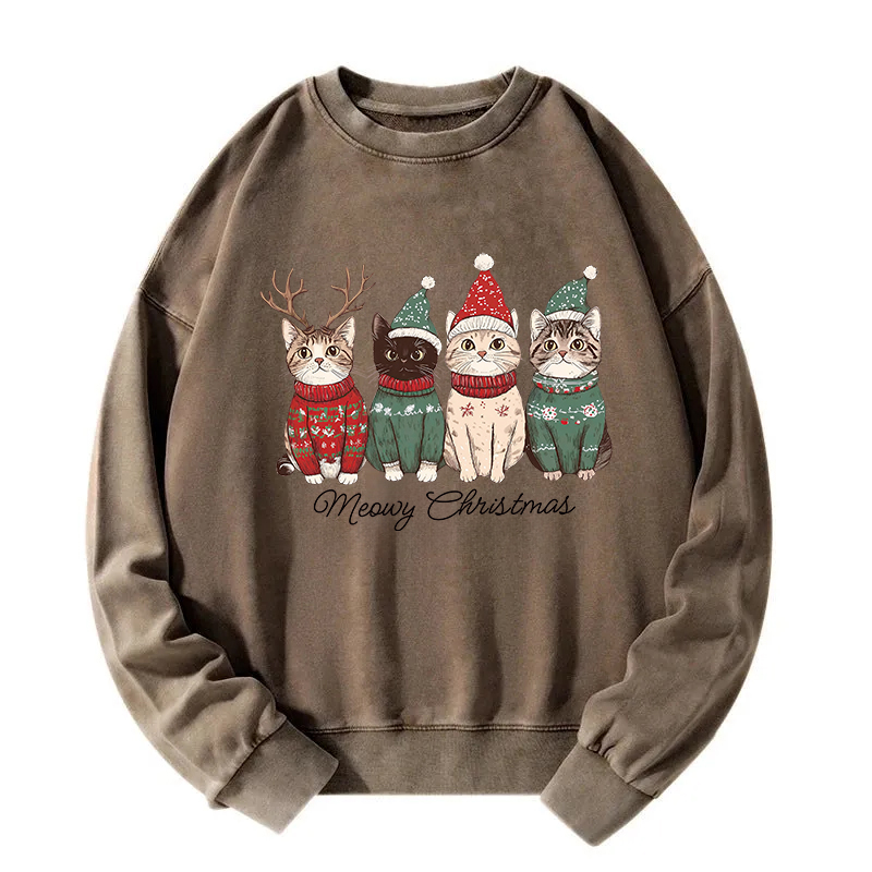 Meowy Christmas Cats Washed Sweatshirt