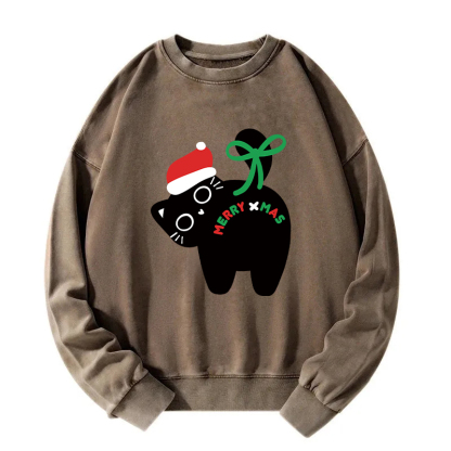 Funny Merry Xmas Cat Washed Sweatshirt