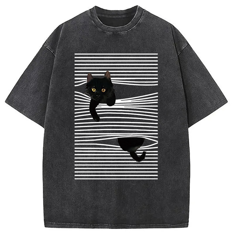 Cat Scratching Curtain Washed T-Shirt