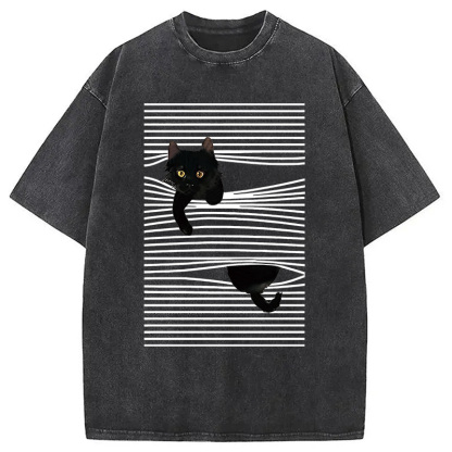Cat Scratching Curtain Washed T-Shirt