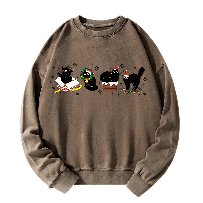 Christmas Black Cats Washed Sweatshirt