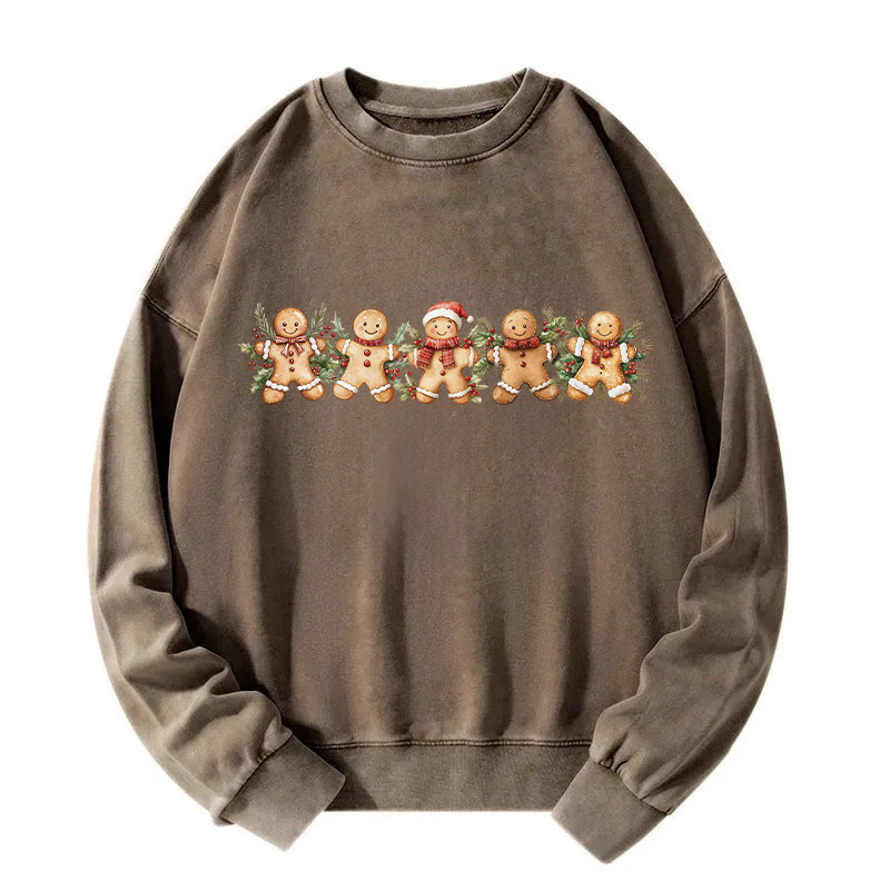 Christmas Cute Gingerbread Man Washed Sweatshirt