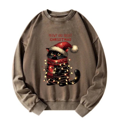Meowy and Bright Christmas Washed Sweatshirt