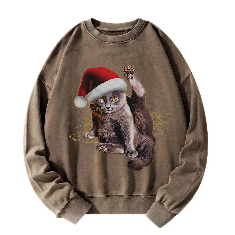 Funny Christmas Lazy Cat  Washed Sweatshirt