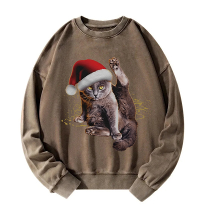 Funny Christmas Lazy Cat  Washed Sweatshirt