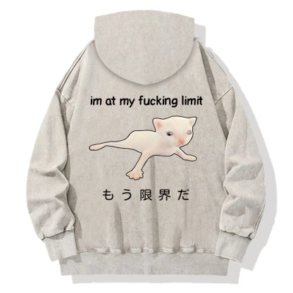 Cat Reaching Its Limit Back Washed Hoodie