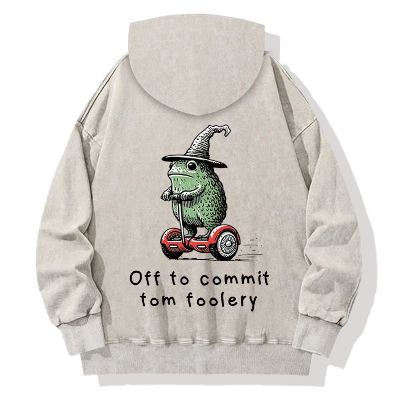 Frog Riding A Balance Scooter Back Washed Hoodie