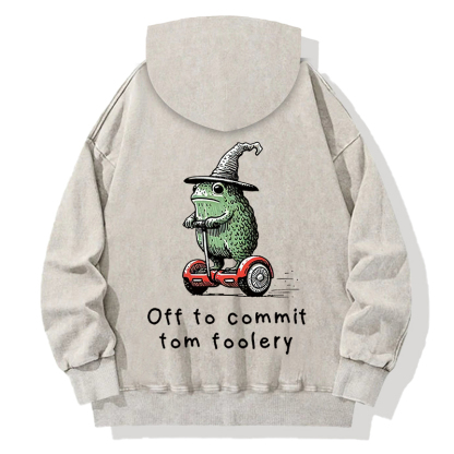 Frog Riding A Balance Scooter Back Washed Hoodie