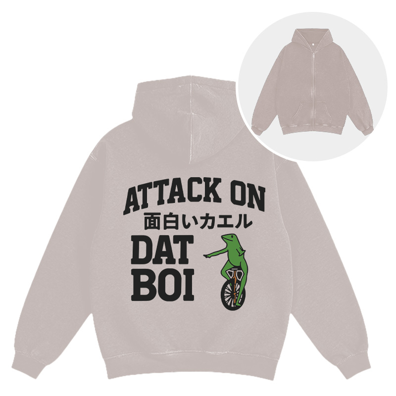 Attack on Funny Frog Washed Zip Hoodie