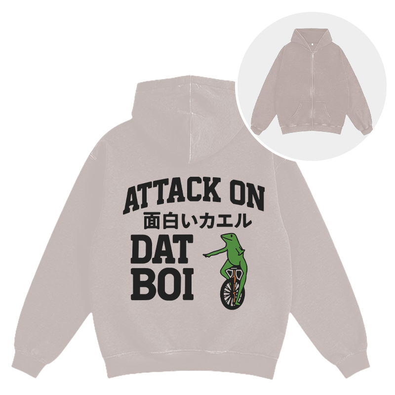 Attack on Funny Frog Washed Zip Hoodie
