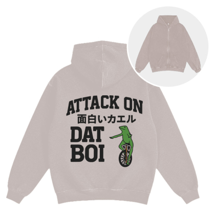 Attack on Funny Frog Washed Zip Hoodie