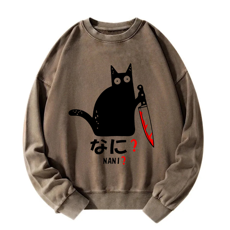 A Puzzled Cat Holding A Knife Washed Sweatshirt