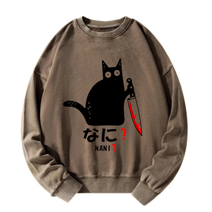 A Puzzled Cat Holding A Knife Washed Sweatshirt