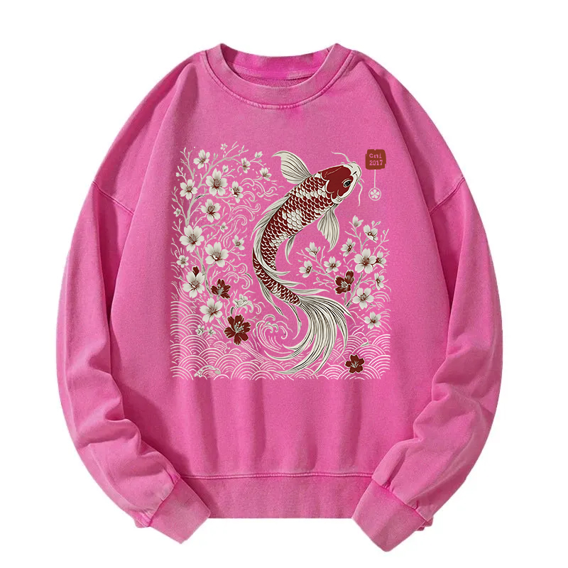Vintage Sakura And Koi Washed Sweatshirt