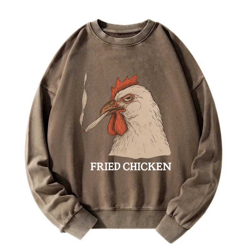 Fried Chicken 420 Smoking Meme Washed Sweatshirt