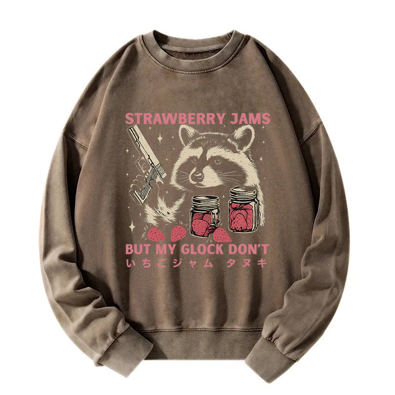 Strawberry Jams Glock Funny Raccoon Washed Sweatshirt