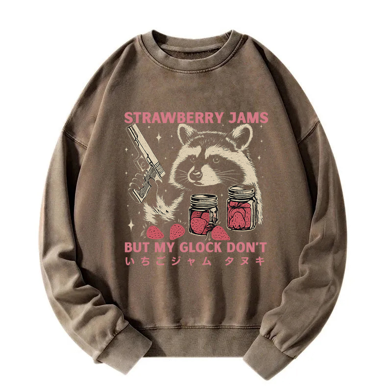 Strawberry Jams Glock Funny Raccoon Washed Sweatshirt