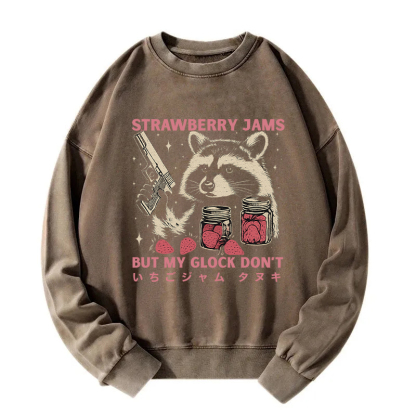 Strawberry Jams Glock Funny Raccoon Washed Sweatshirt