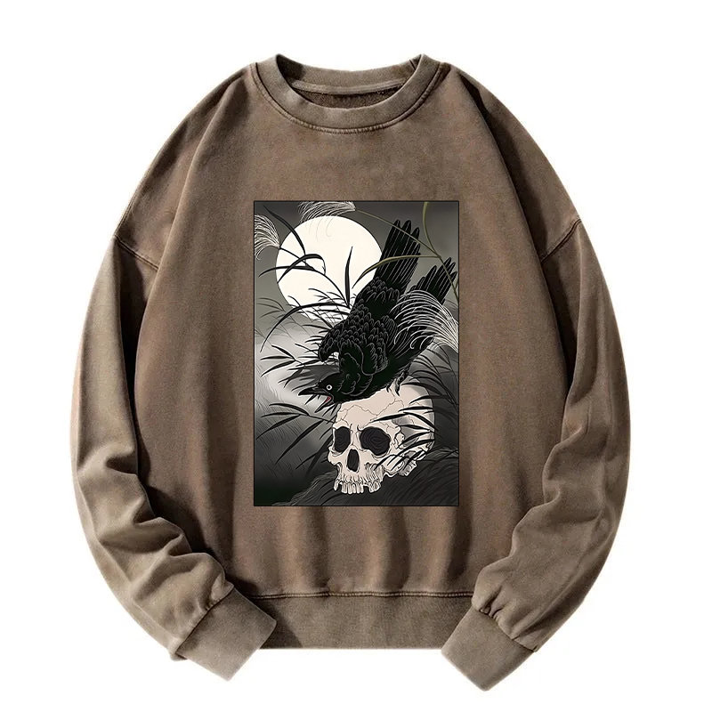 Crows In The Dark Night Ukiyo-e Washed Sweatshirt