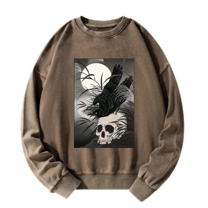 Crows In The Dark Night Ukiyo-e Washed Sweatshirt