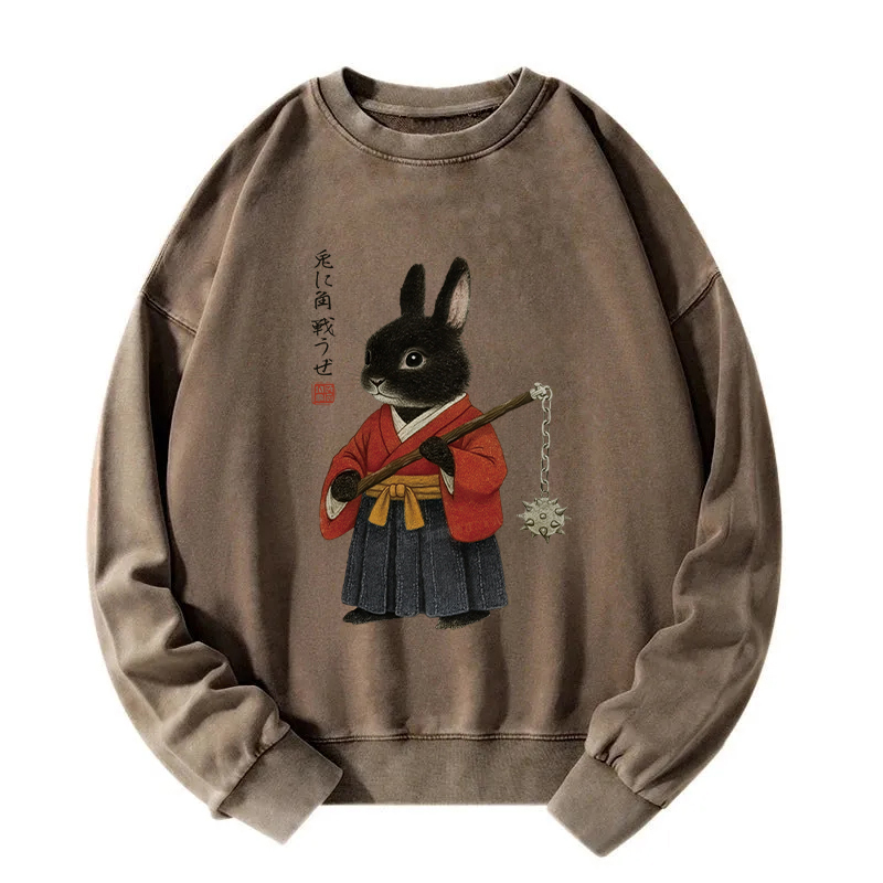 Let's Fight With Japanese Rabbit Washed Sweatshirt