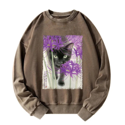 A Cat Among The Purple Spider Lily Washed Sweatshirt