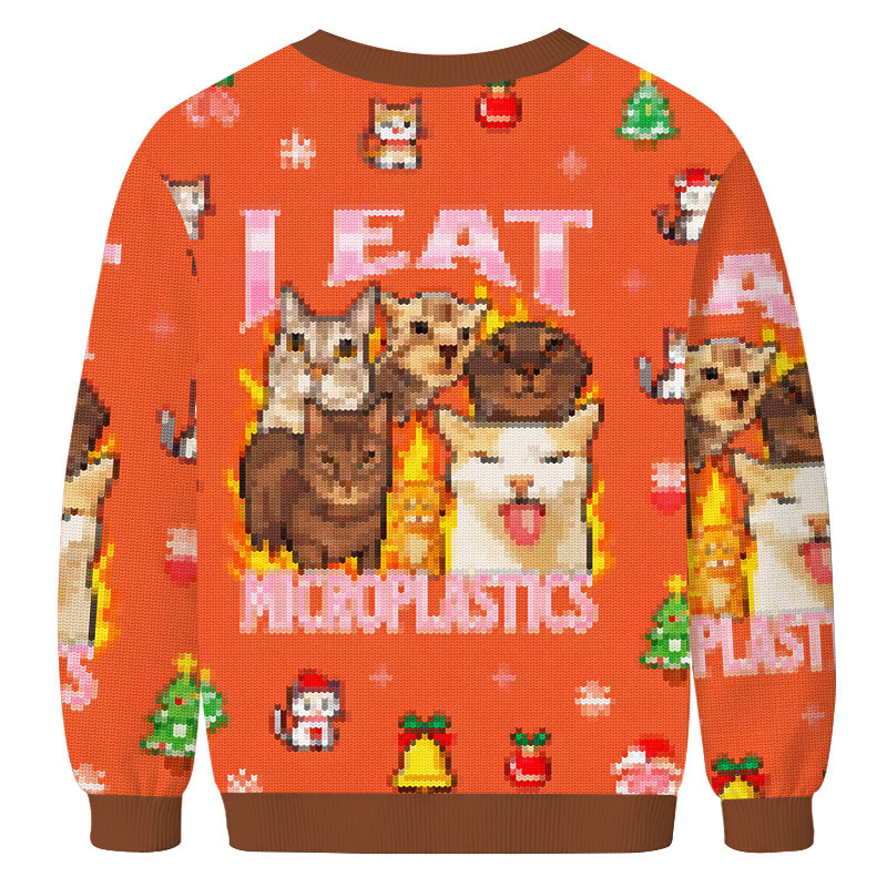 I Eat Microplastics Funny Cat Meme Christmas Ugly Sweatshirt