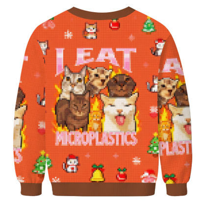 I Eat Microplastics Funny Cat Meme Christmas Ugly Sweatshirt