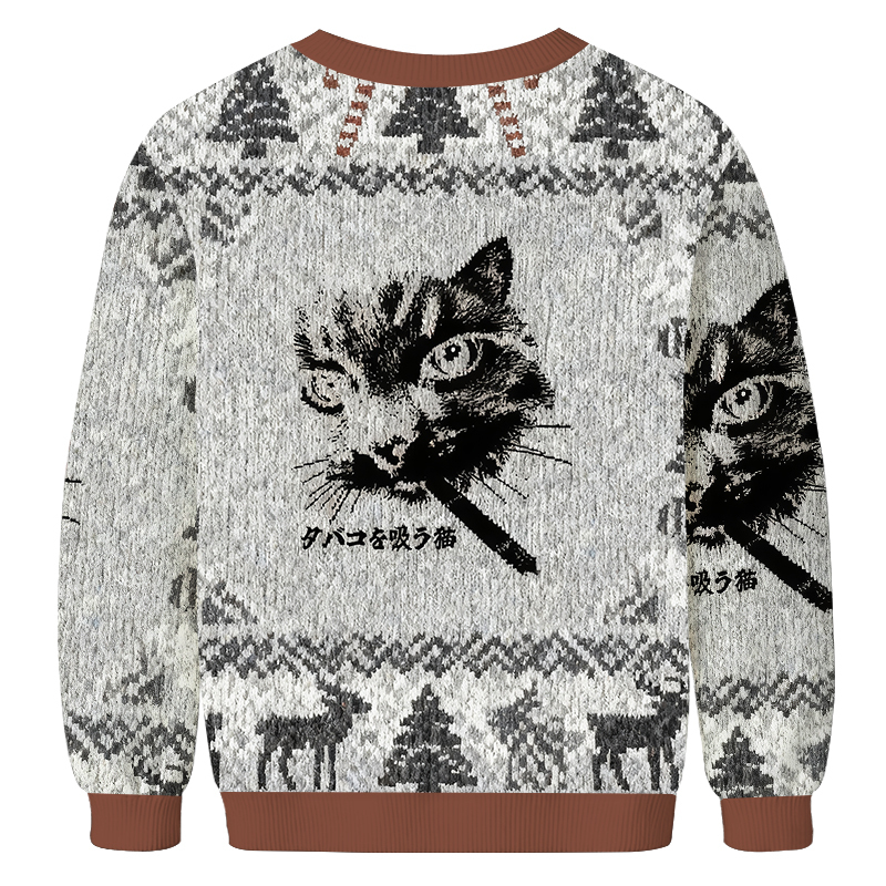 Retro Cat Smoking Christmas Ugly Sweatshirt