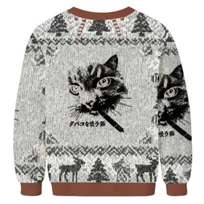 Retro Cat Smoking Christmas Ugly Sweatshirt