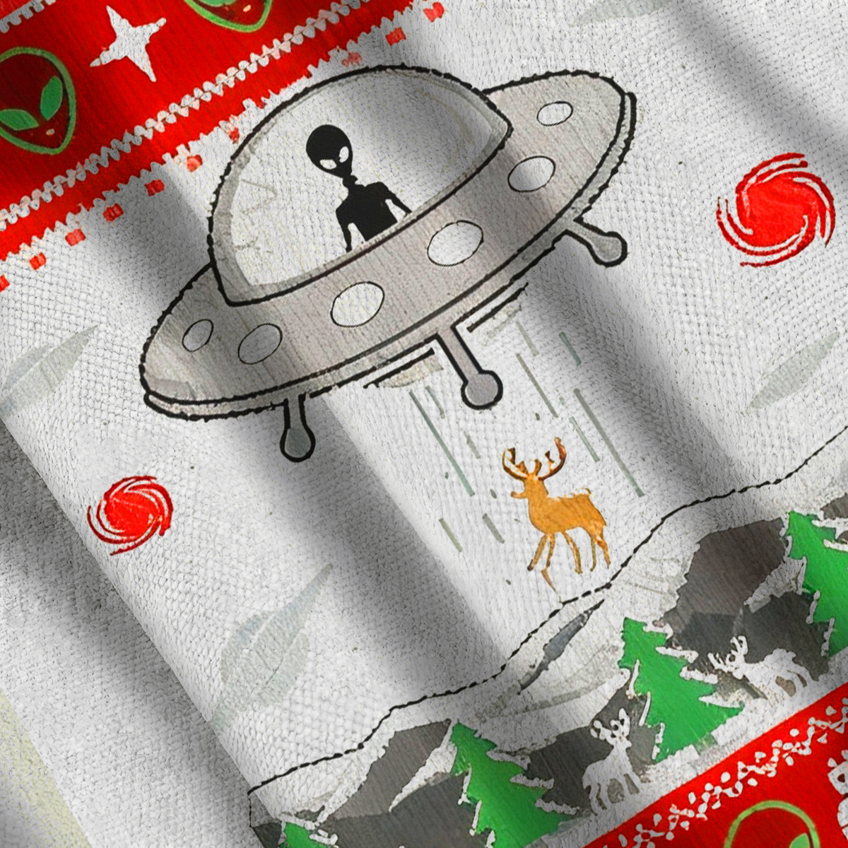 Baddiecat UFO Abducting Reindeer Christmas Ugly Sweatshirt
