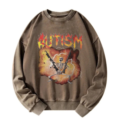 Autistic Funny Skeleton Washed Sweatshirt