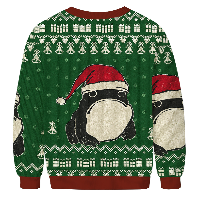 Frog Wearing Santa Hat Green Christmas Ugly Sweatshirt